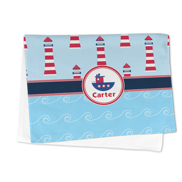 Light House & Waves Microfiber Dish Towel - FOLDED HALF