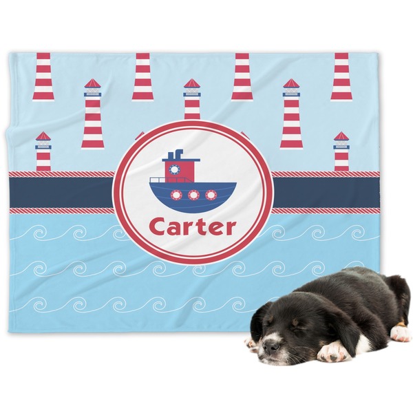Custom Light House & Waves Dog Blanket - Large (Personalized)