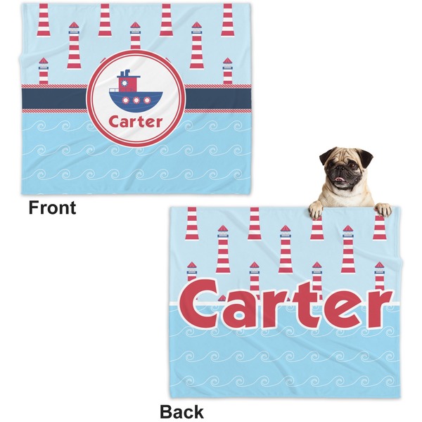 Light House & Waves Microfleece Dog Blanket - Large- Front & Back