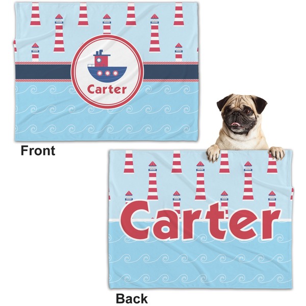 Light House & Waves Microfleece Dog Blanket - Regular - Front & Back