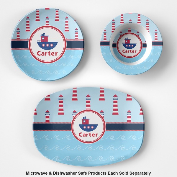 Light House & Waves Microwave & Dishwasher Safe CP Plastic Dishware - Group