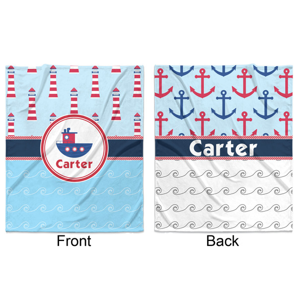 Light House & Waves Minky Blanket - 50"x60" - Double Sided - Front & Back