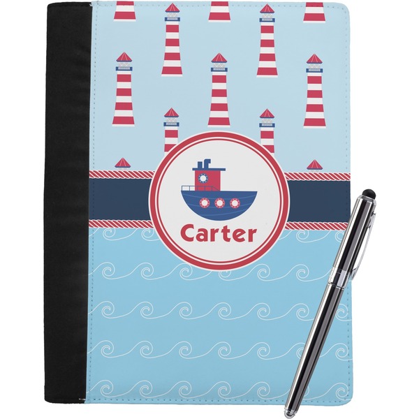 Custom Light House & Waves Notebook Padfolio - Large w/ Name or Text