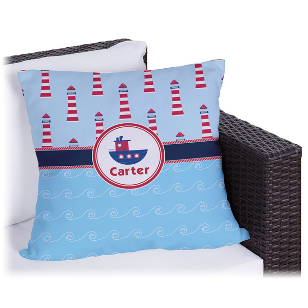 Custom Light House & Waves Outdoor Pillow (Personalized)