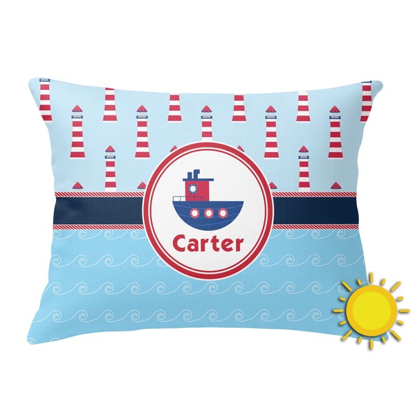 Custom Light House & Waves Outdoor Throw Pillow (Rectangular) (Personalized)
