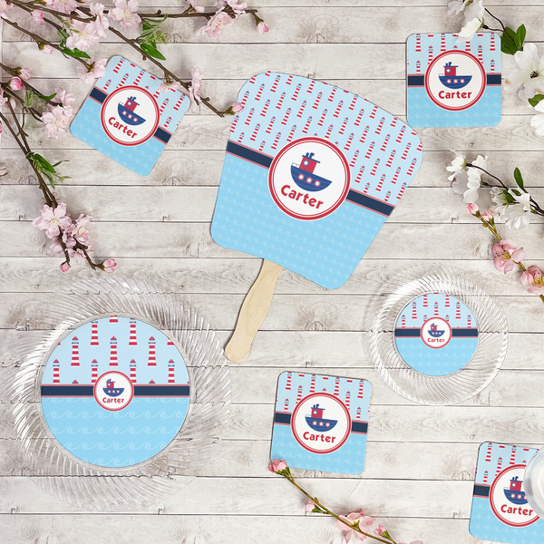 Light House & Waves Party Supplies Combination Image - All items - Plates, Coasters, Fans
