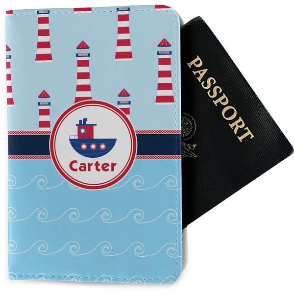 Custom Light House & Waves Passport Holder - Fabric (Personalized)