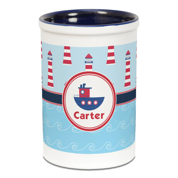 Light House & Waves Pencil Holder - Blue