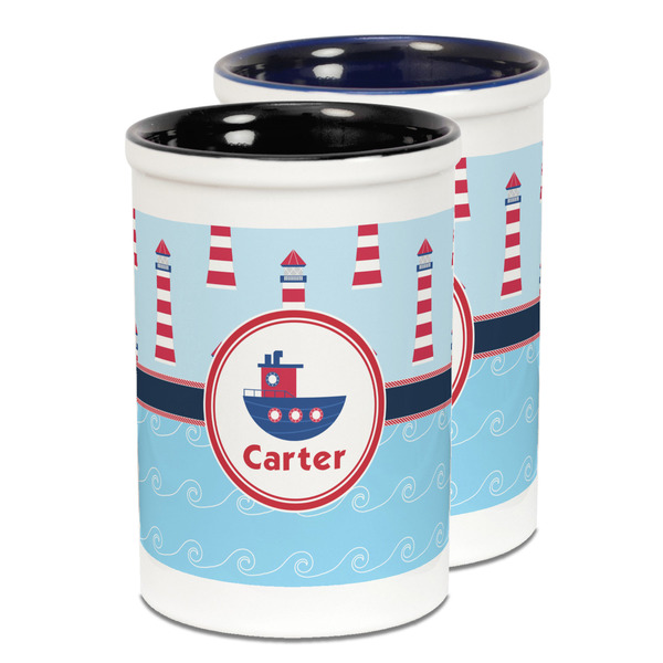 Custom Light House & Waves Ceramic Pencil Holder - Large