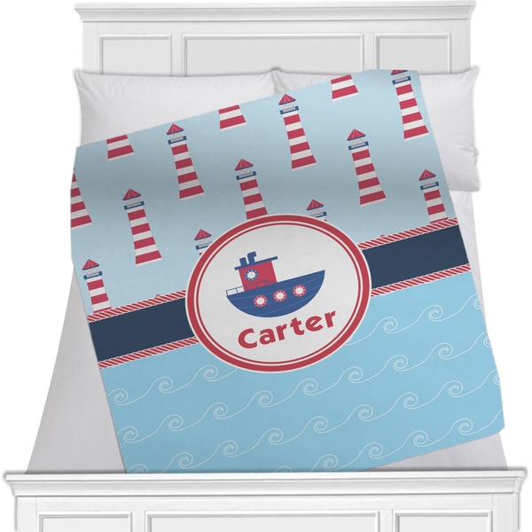 Custom Light House & Waves Minky Blanket - Toddler / Throw - 60"x50" - Single Sided (Personalized)