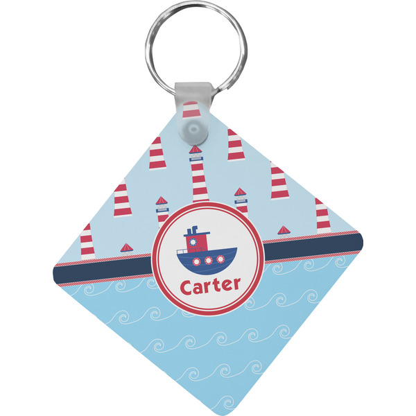 Custom Light House & Waves Diamond Plastic Keychain w/ Name or Text
