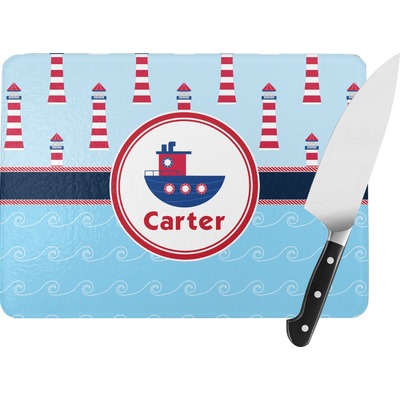 Light House & Waves Rectangular Glass Cutting Board (Personalized)
