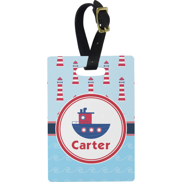 Custom Light House & Waves Plastic Luggage Tag - Rectangular w/ Name or Text