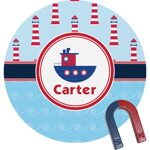 Custom Light House & Waves Round Fridge Magnet (Personalized)