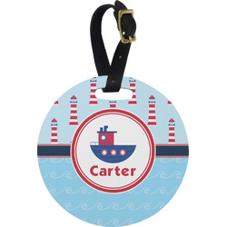 Light House & Waves Plastic Luggage Tag - Round (Personalized)