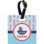 Light House & Waves Plastic Luggage Tag - Square w/ Name or Text
