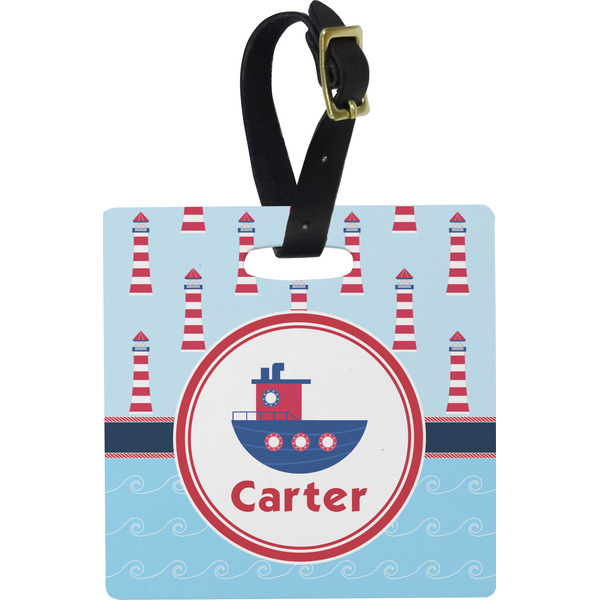 Light House & Waves Personalized Square Luggage Tag