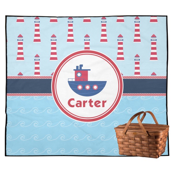 Custom Light House & Waves Outdoor Picnic Blanket (Personalized)