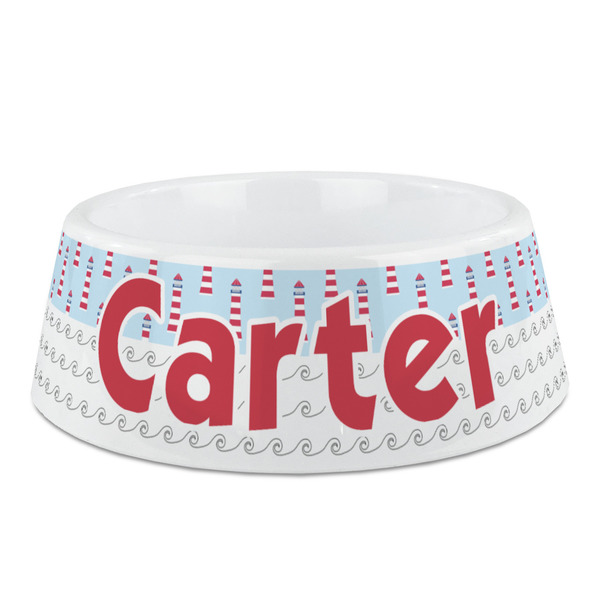 Custom Light House & Waves Plastic Dog Bowl - Medium (Personalized)