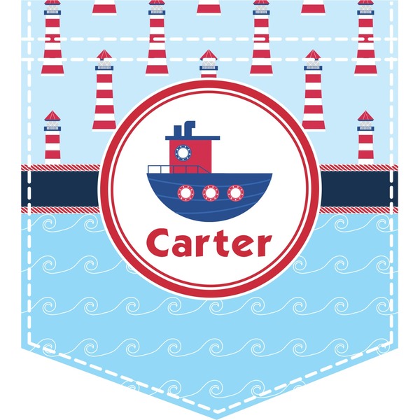 Custom Light House & Waves Iron On Faux Pocket (Personalized)