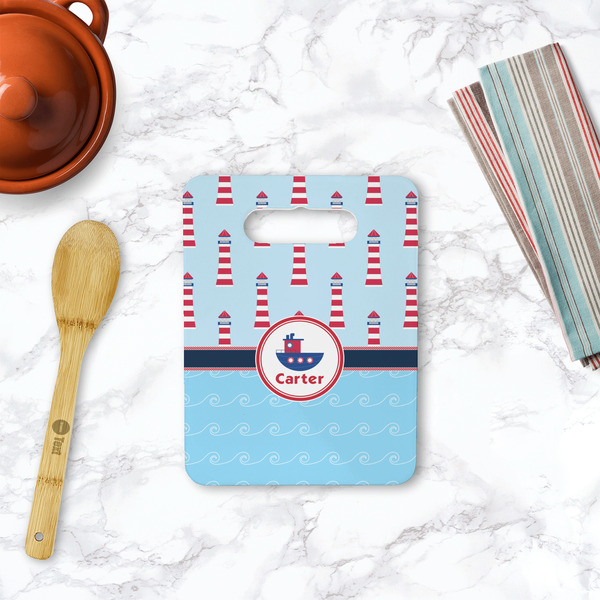 Light House & Waves Rectangle Trivet with Handle - LIFESTYLE