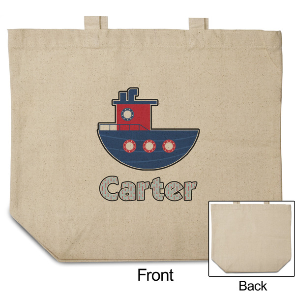 Light House & Waves Reusable Cotton Grocery Bag - Front & Back View