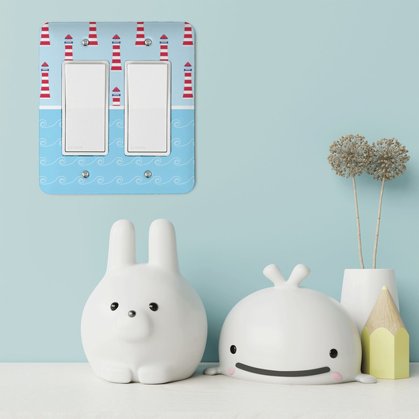 Light House & Waves Rocker Light Switch Covers - Double - IN CONTEXT