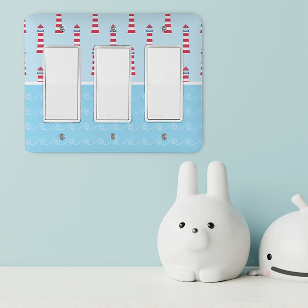 Light House & Waves Rocker Light Switch Covers - Triple - IN CONTEXT