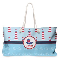 Light House & Waves Large Tote Bag with Rope Handles (Personalized)