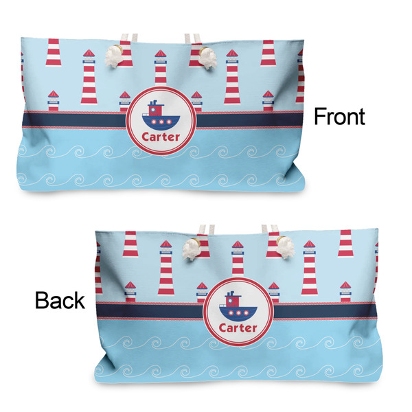 Light House & Waves Large Rope Tote - From & Back View