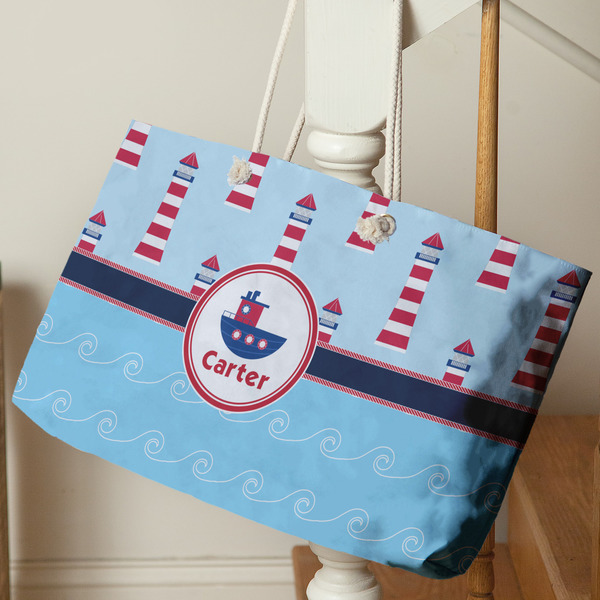 Light House & Waves Large Rope Tote - Life Style