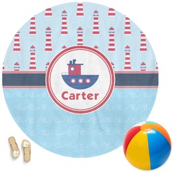 Light House & Waves Round Beach Towel (Personalized)