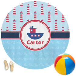 Light House & Waves Round Beach Towel (Personalized)