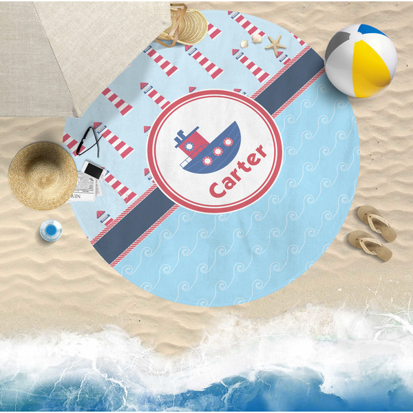 Light House & Waves Round Beach Towel Lifestyle