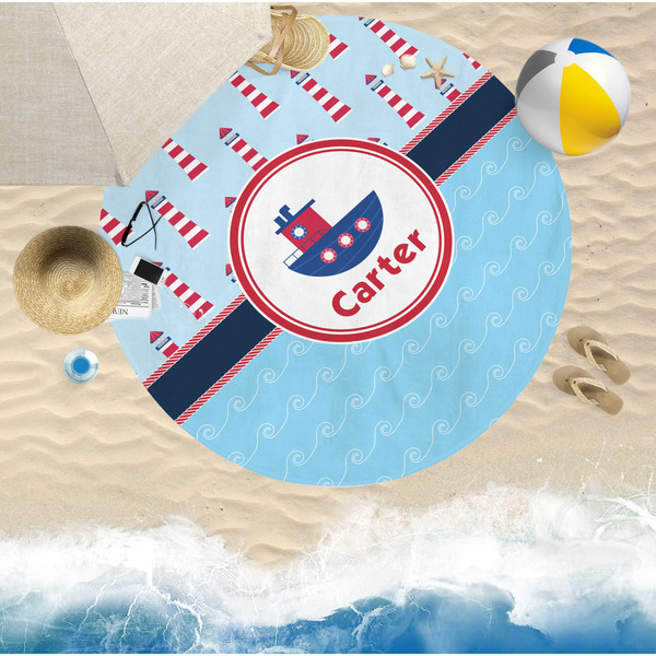 Light House & Waves Round Beach Towel Lifestyle