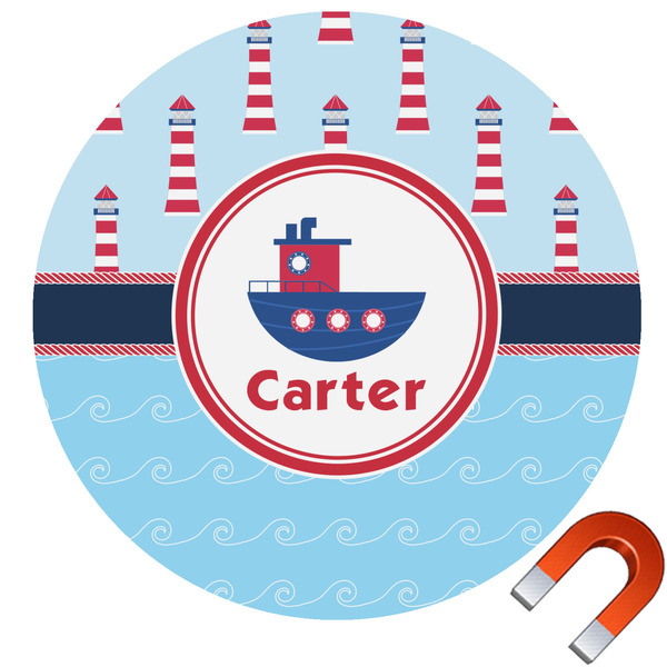 Custom Light House & Waves Round Car Magnet - 10" (Personalized)