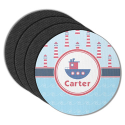 Light House & Waves Round Rubber Backed Coasters - Set of 4 (Personalized)