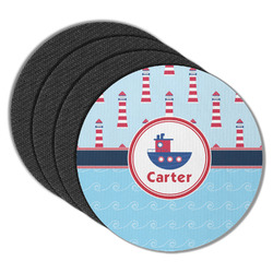 Light House & Waves Round Rubber Backed Coasters - Set of 4 (Personalized)