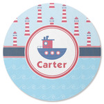 Light House & Waves Round Rubber Backed Coaster (Personalized)