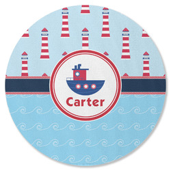 Light House & Waves Round Rubber Backed Coaster (Personalized)