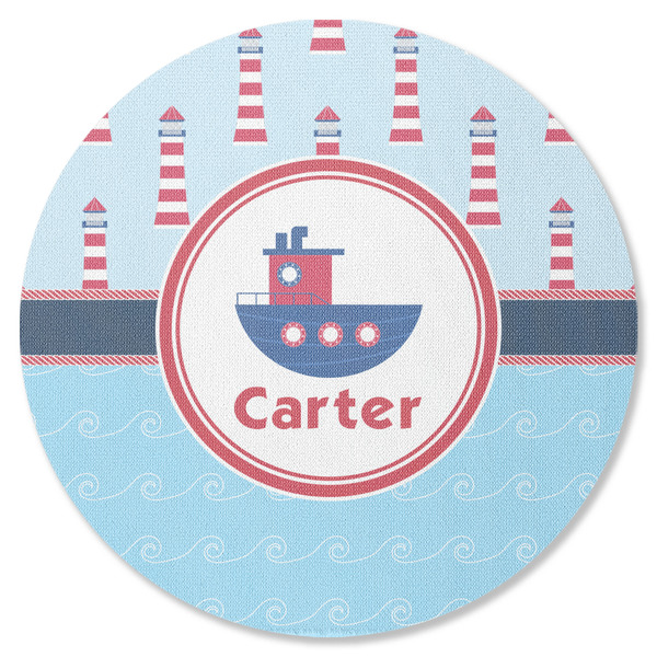 Custom Light House & Waves Round Rubber Backed Coaster (Personalized)