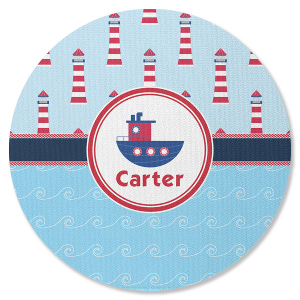 Custom Light House & Waves Round Rubber Backed Coaster (Personalized)