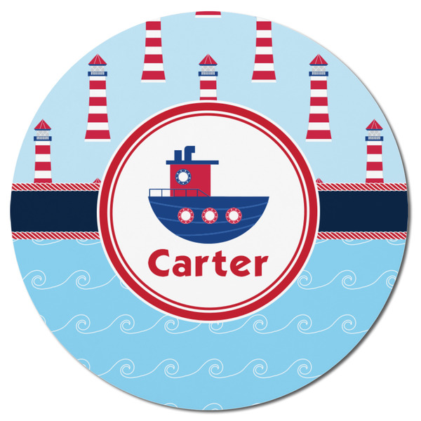 Light House & Waves Round Fridge Magnet - FRONT