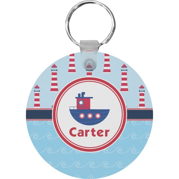 Light House & Waves Round Keychain (Personalized)