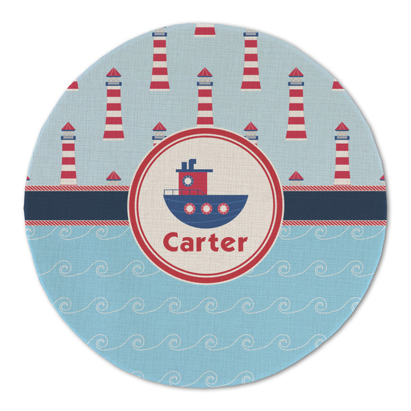 Custom Light House & Waves Round Linen Placemat (Personalized)