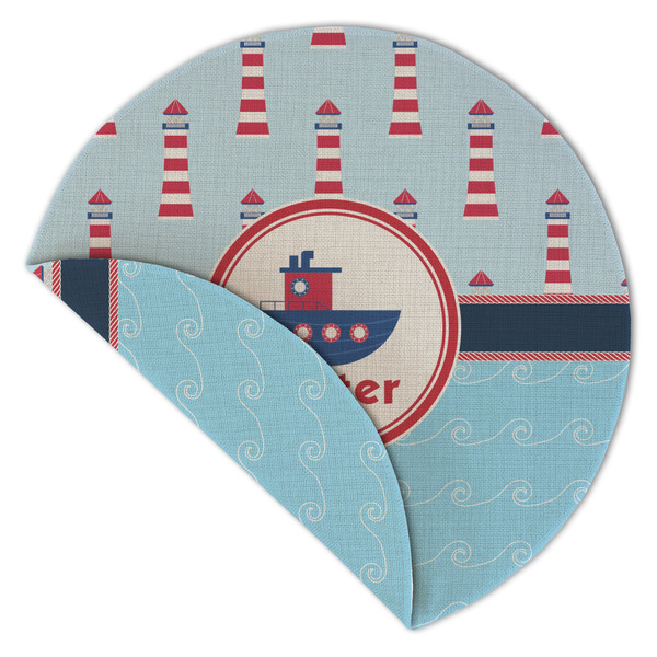 Light House & Waves Round Linen Placemats - Front (folded corner double sided)