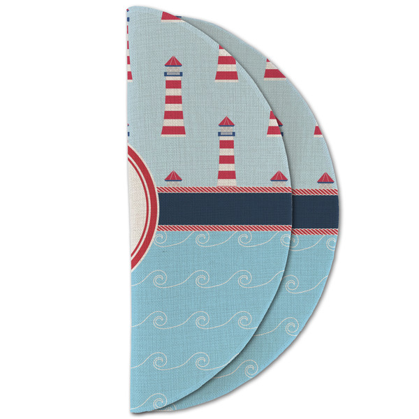 Light House & Waves Round Linen Placemats - HALF FOLDED (double sided)