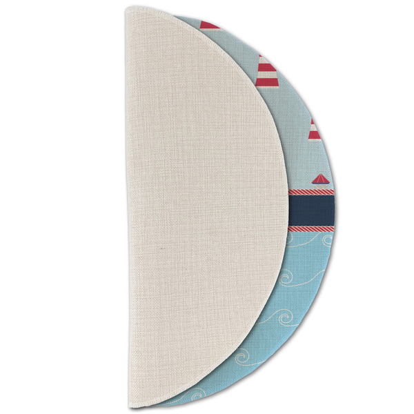 Light House & Waves Round Linen Placemats - HALF FOLDED (single sided)