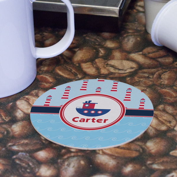 Light House & Waves Round Paper Coaster - Front