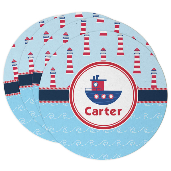 Custom Light House & Waves Round Paper Coasters w/ Name or Text